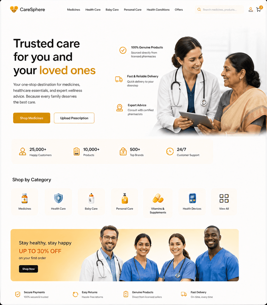 Healthcare E-Commerce Storefront Home desktop light preview