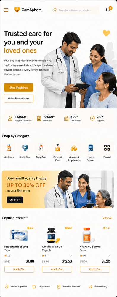 Healthcare E-Commerce Storefront Home tablet light preview